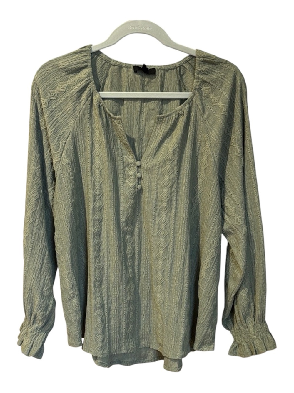 NWT Frye Sea Green Textured Boho Peasant Blouse Large